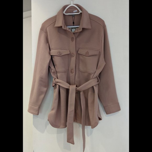 Cardigan Shacket Jackets & Blazers - Blush Collared Buttoned Belted Cardigan Shacket Jacket N…